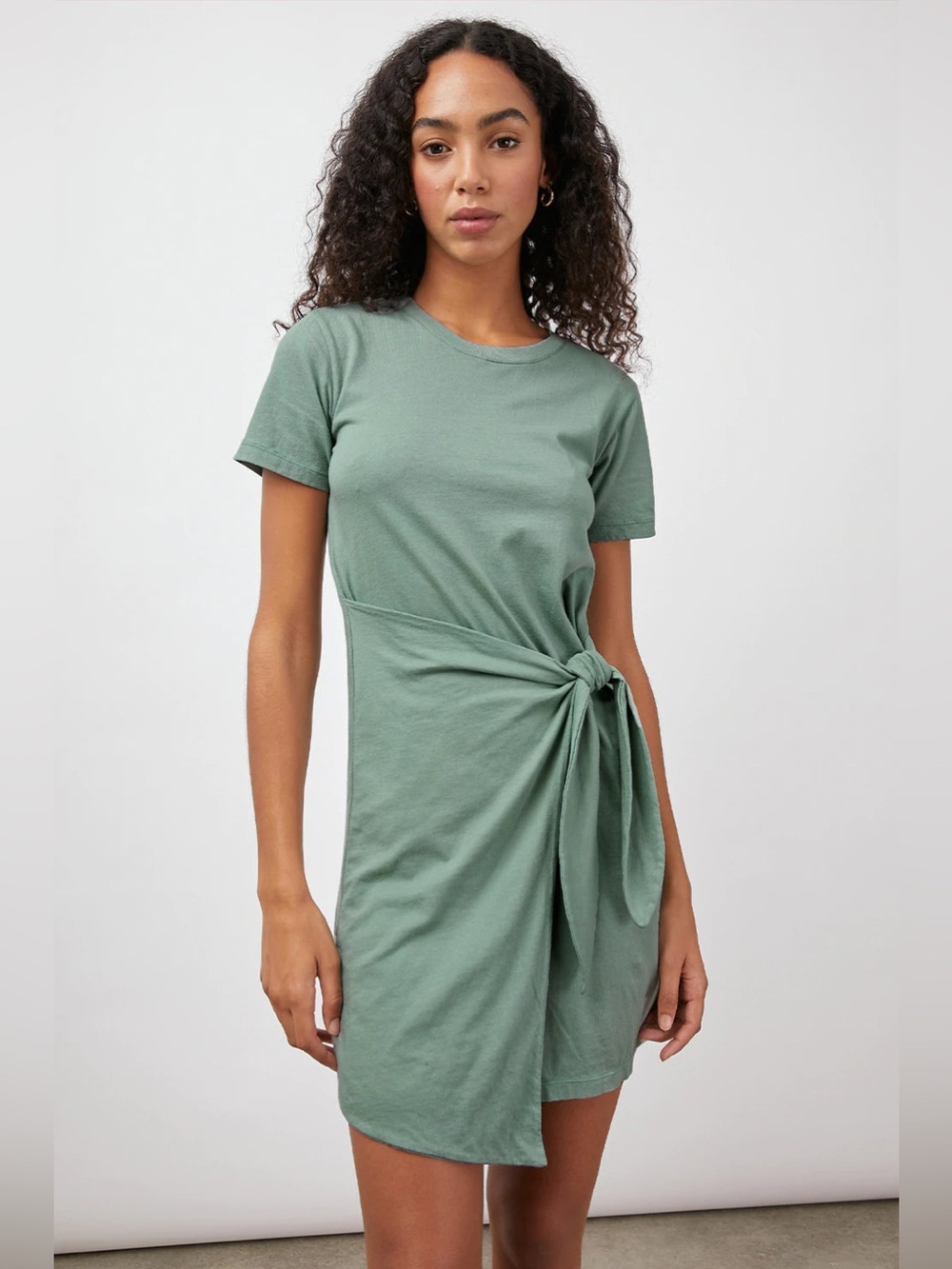 RAILS Edie Mini Dress Agave Green Tie Front Jersey Short Sleeve Casual Size XS